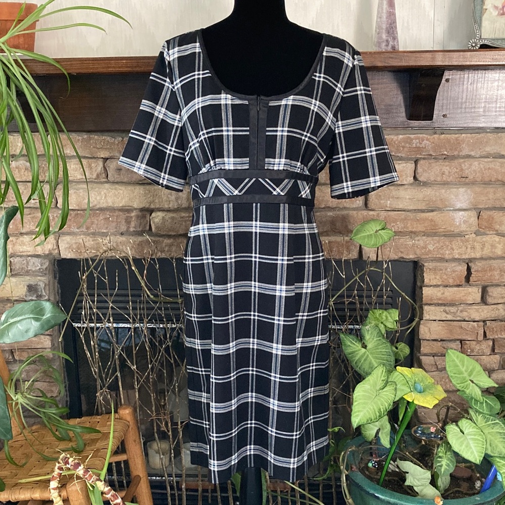 Black, White and Blue Plaid Dress